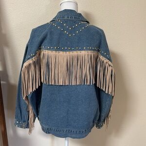 NWOT Forever 21 Studded Fringe Denim Jacket